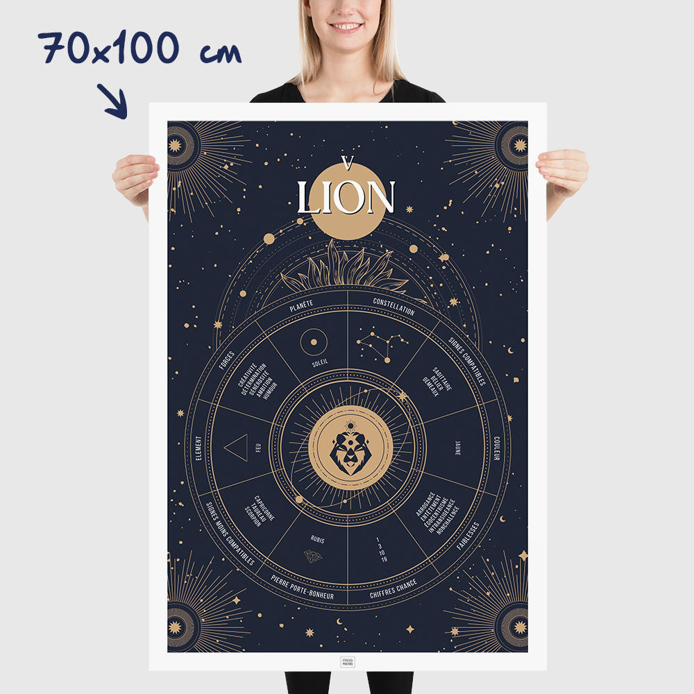 Affiche signe astrologique Lion, poster vintage de signe du zodiaque, dimensions 70x100 cm