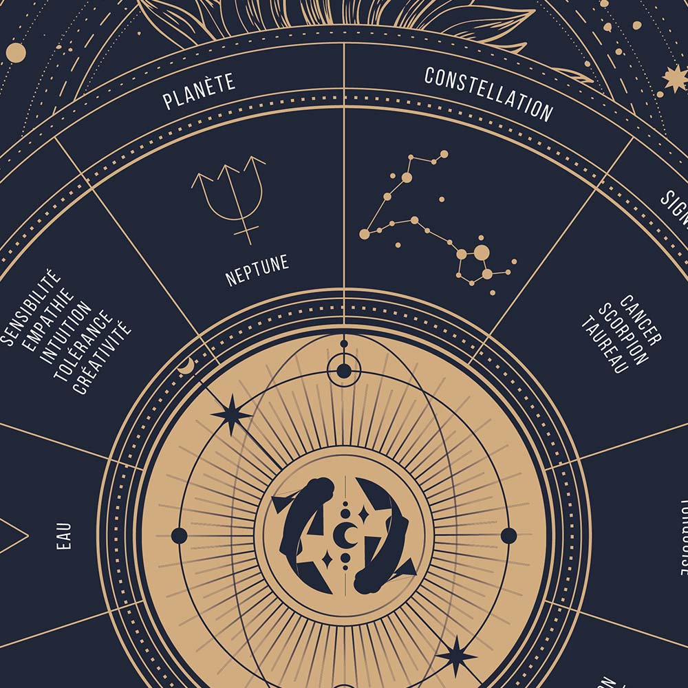 Affiche signe astrologique Poissons, poster vintage de signe du zodiaque, zoom