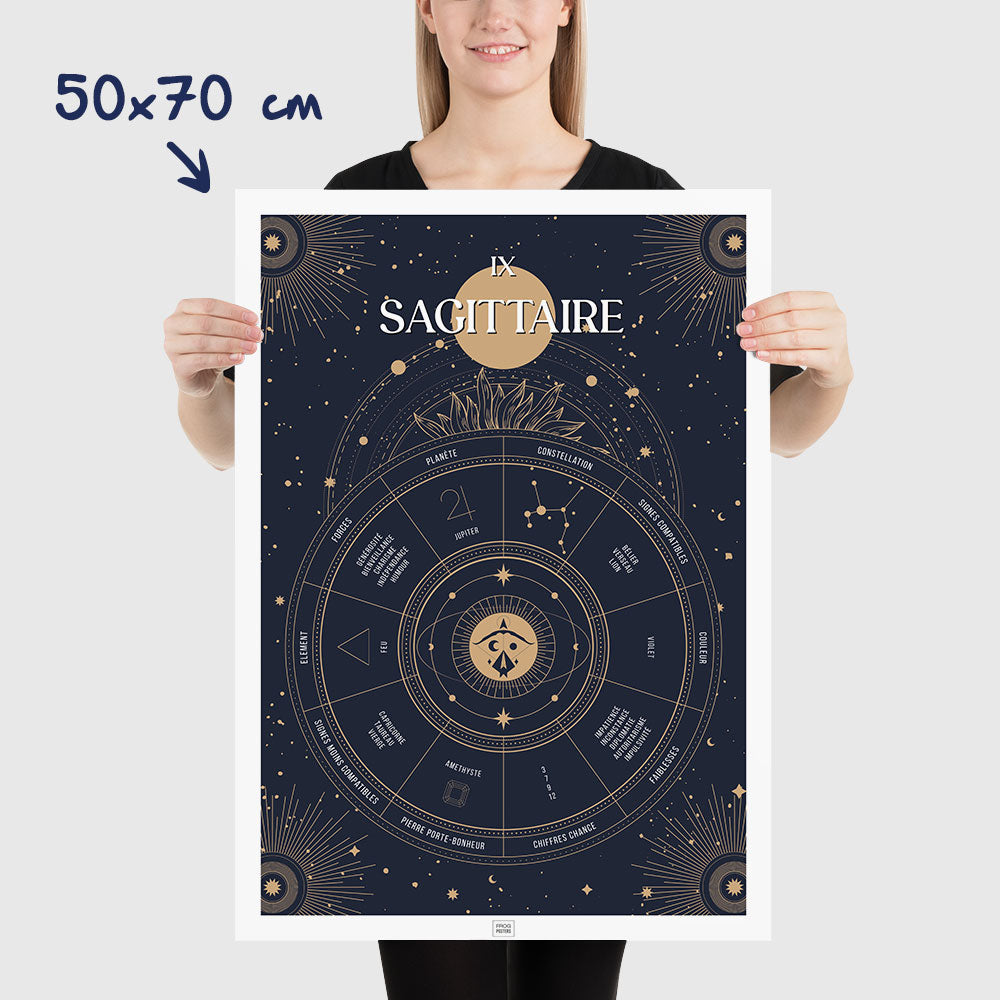 Affiche signe astrologique Sagittaire, poster vintage de signe du zodiaque, dimensions 50x70 cm