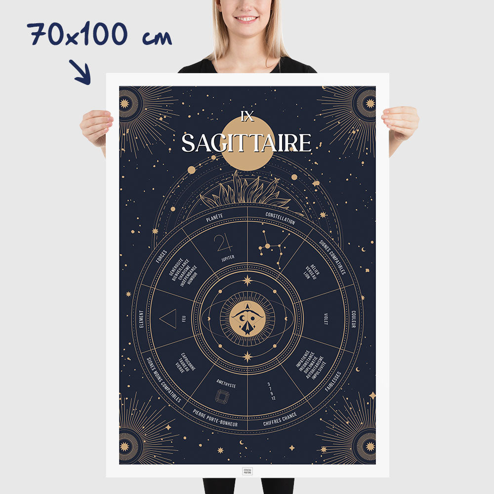 Affiche signe astrologique Sagittaire, poster vintage de signe du zodiaque, dimensions 70x100 cm