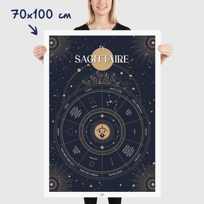 Affiche signe astrologique Sagittaire, poster vintage de signe du zodiaque, dimensions 70x100 cm