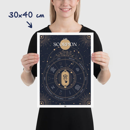 Affiche signe astrologique Scorpion, poster vintage de signe du zodiaque, dimensions 30x40 cm