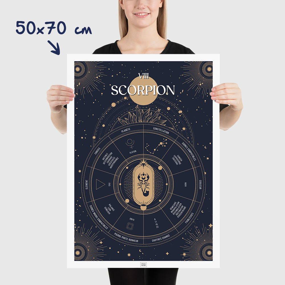 Affiche signe astrologique Scorpion, poster vintage de signe du zodiaque, dimensions 50x70 cm