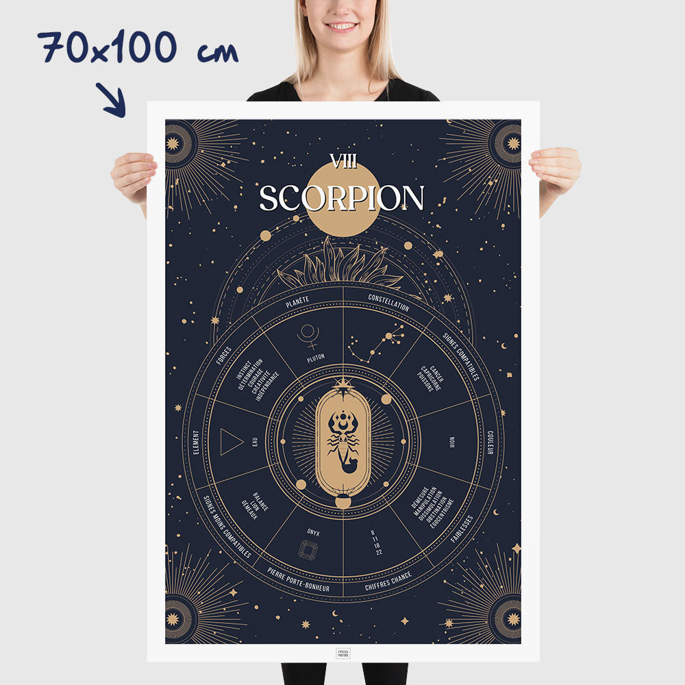 Affiche signe astrologique Scorpion, poster vintage de signe du zodiaque, dimensions 70x100 cm