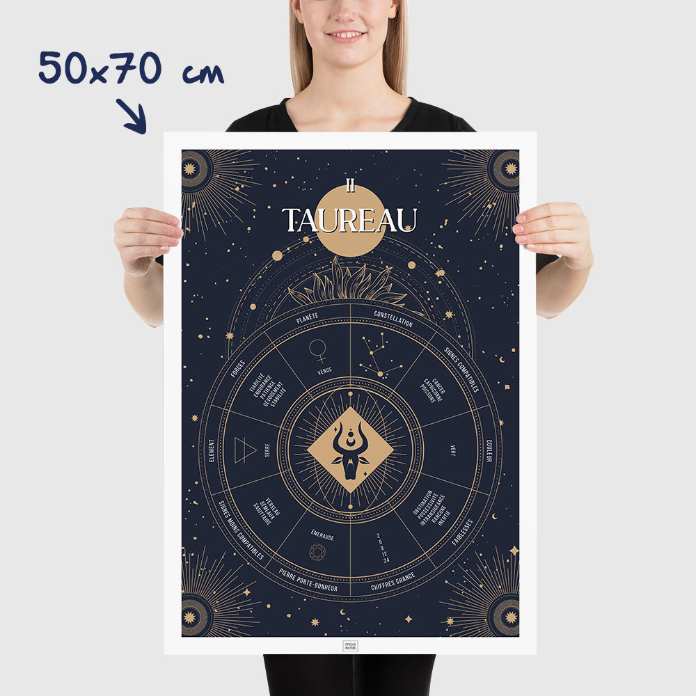 Affiche signe astrologique Taureau, poster vintage de signe du zodiaque, dimensions 50x70 cm