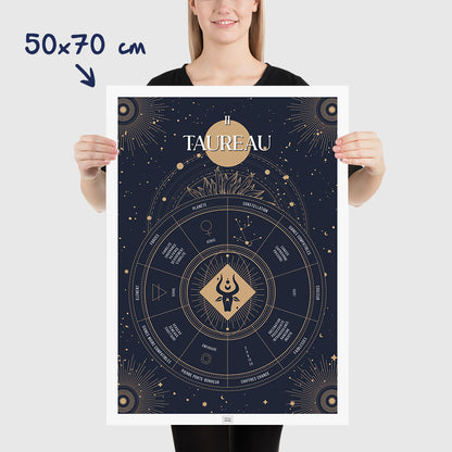 Affiche signe astrologique Taureau, poster vintage de signe du zodiaque, dimensions 50x70 cm