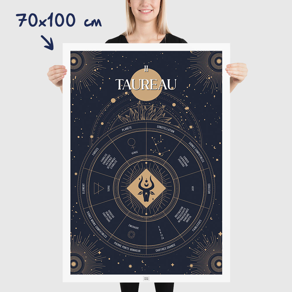 Affiche signe astrologique Taureau, poster vintage de signe du zodiaque, dimensions 70x100 cm
