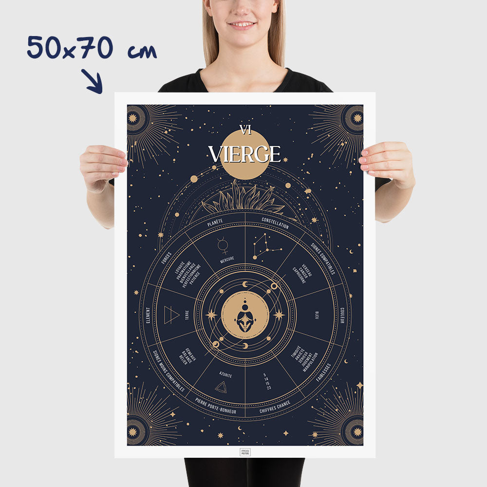 Affiche signe astrologique Vierge, poster vintage de signe du zodiaque, dimensions 50x70 cm