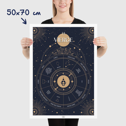Affiche signe astrologique Vierge, poster vintage de signe du zodiaque, dimensions 50x70 cm