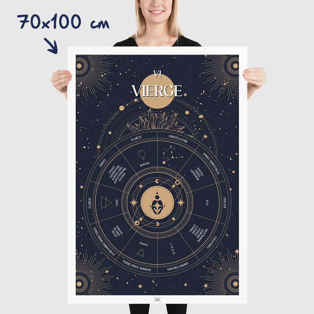 Affiche signe astrologique Vierge, poster vintage de signe du zodiaque, dimensions 70x100 cm