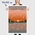 Affiche des postures de yoga, la salutation au soleil, dimensions 70x100 cm