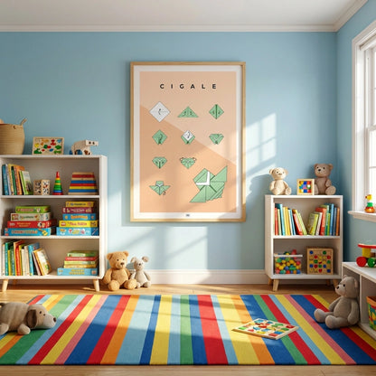 Affiche origami cigale, poster minimaliste géométrique, origami facile