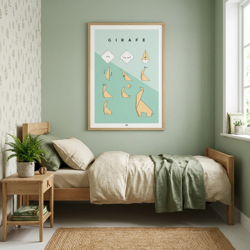 Affiche origami girafe, poster minimaliste géométrique, origami facile