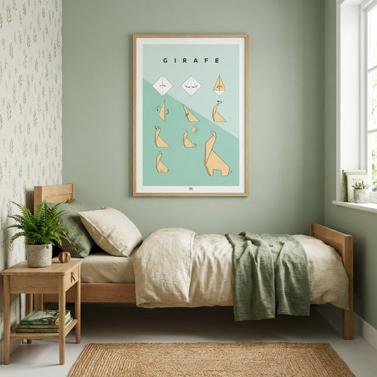 Affiche origami girafe, poster minimaliste géométrique, origami facile
