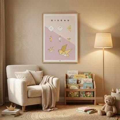 Affiche origami oiseau, poster minimaliste géométrique