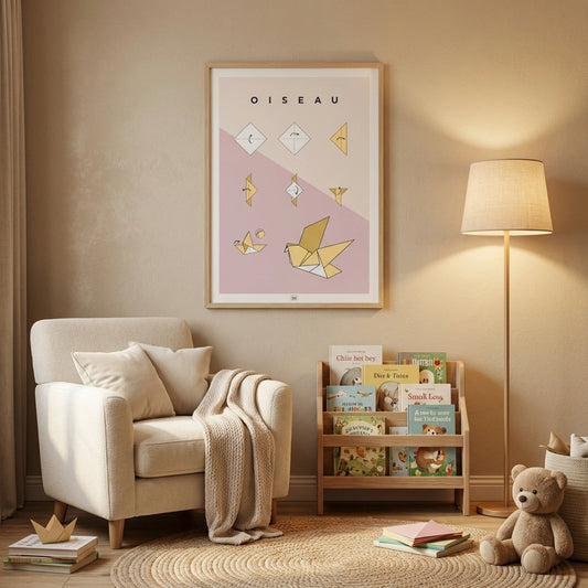 Affiche origami oiseau, poster minimaliste géométrique