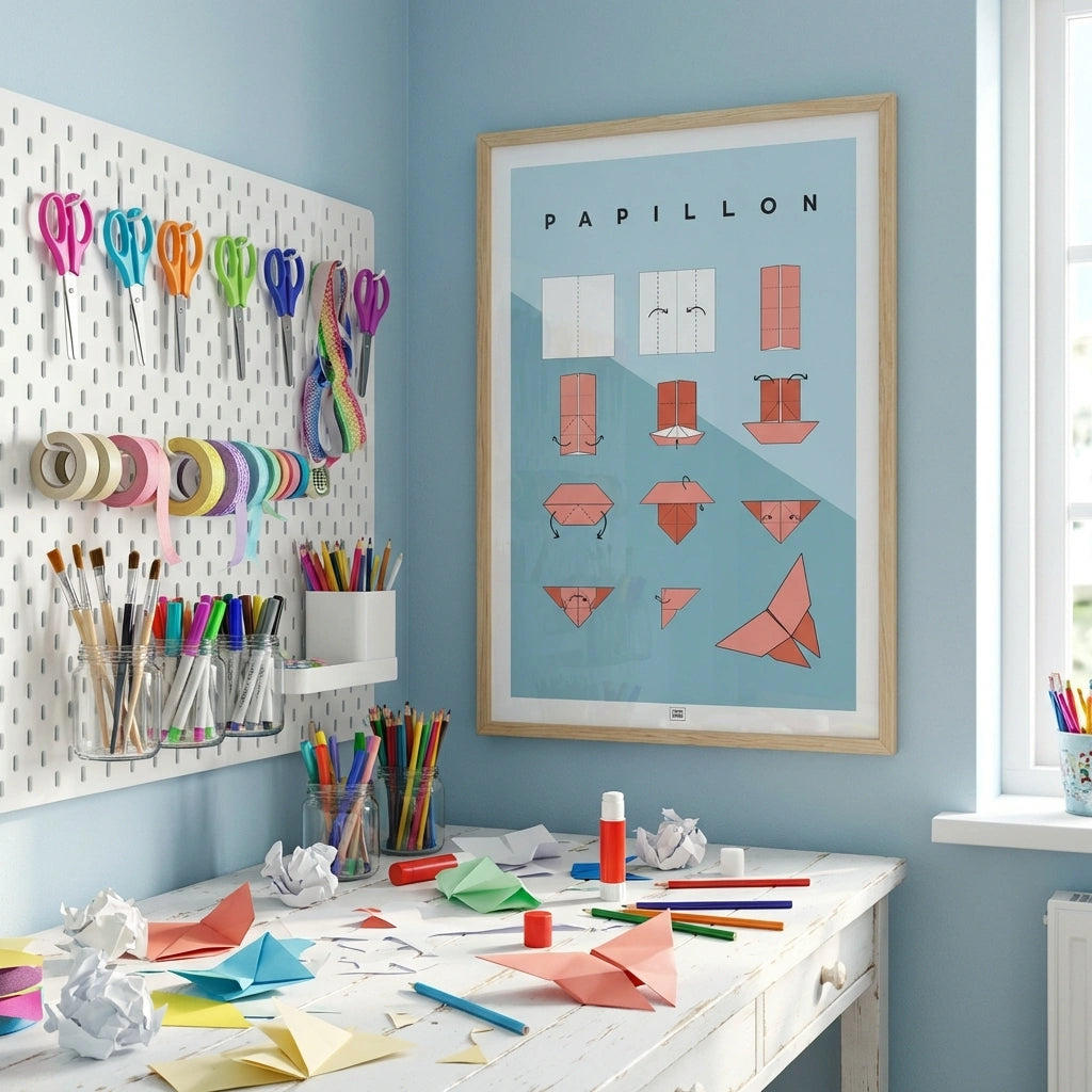 Affiche origami papillon, poster minimaliste géométrique