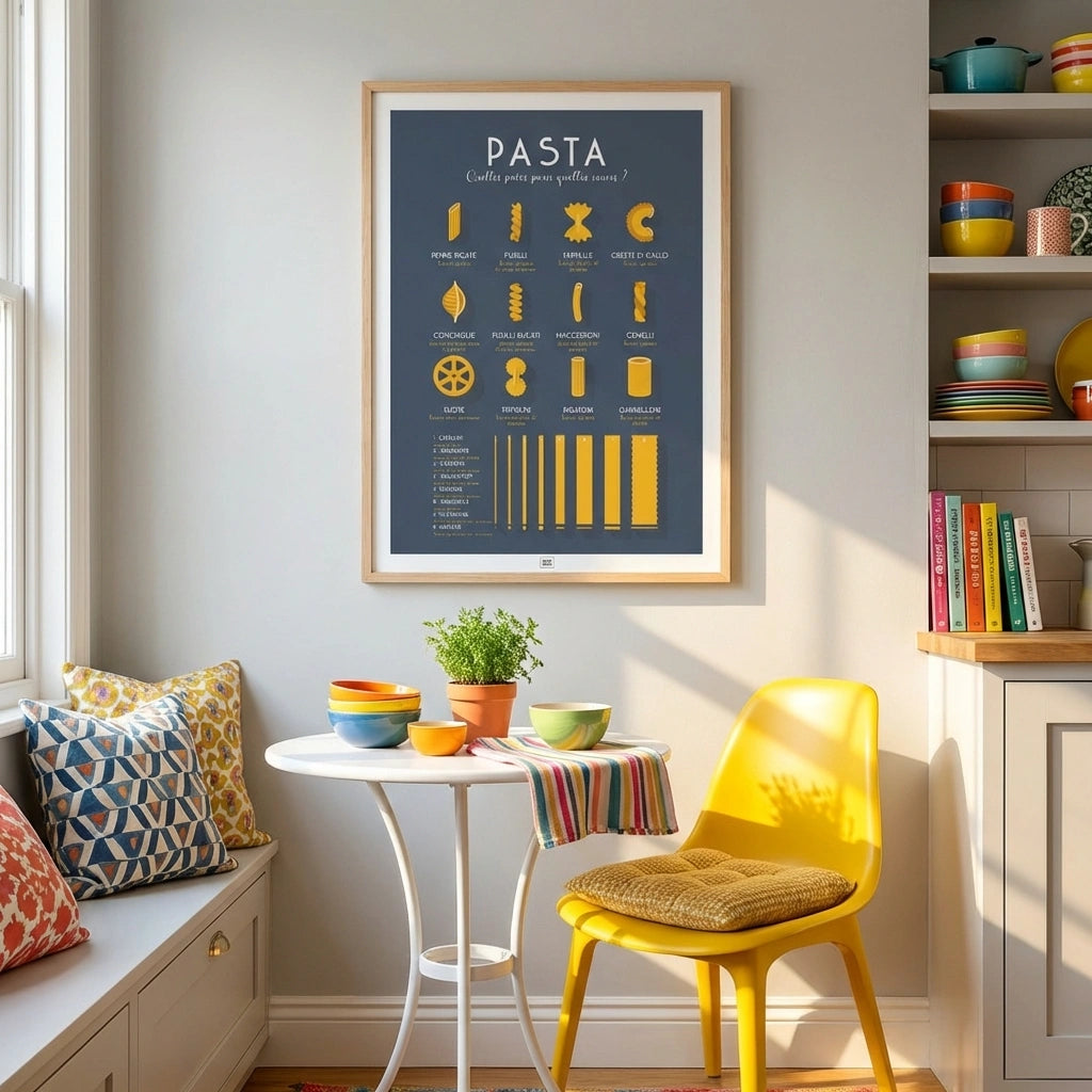 affiche pates italiennes, poster vintage minimaliste graphique