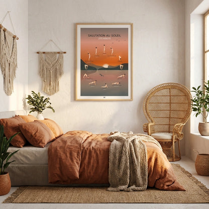 Affiche yoga la salutation au soleil, affiche minimaliste vintage