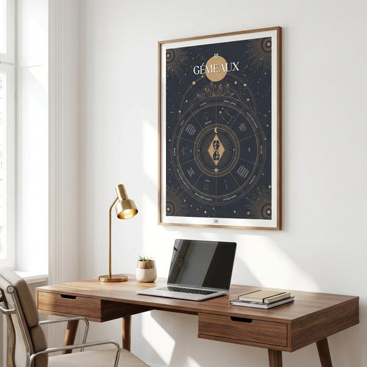 Affiche signe astrologique Gémeaux, poster vintage de signe du zodiaque