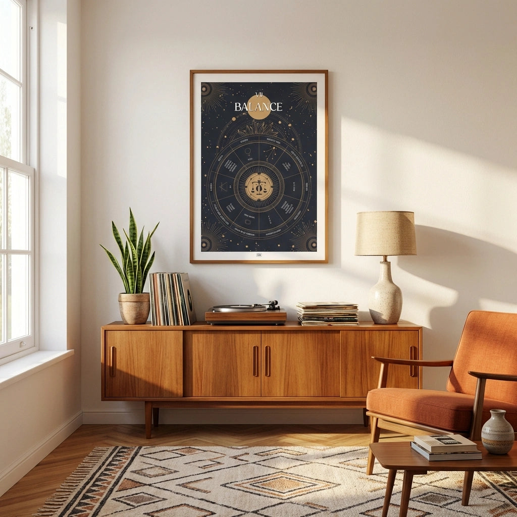Affiche signe astrologique Balance, poster vintage de signe du zodiaque