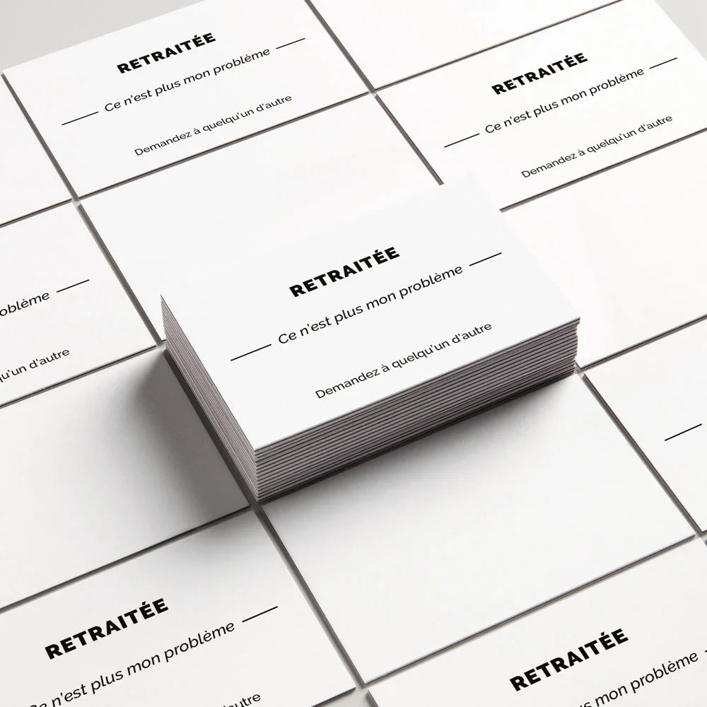 Pile de cartes de visite humour « Retraitée », pack de 10