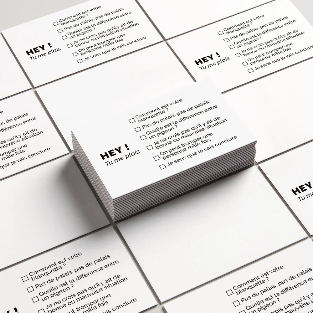 Pile de cartes de visite humour séduction spécial boomer « Hey ! Tu me plais », pack de 10
