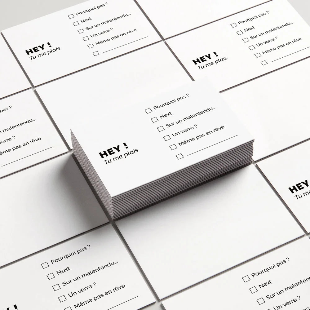 Pile de cartes de visite humour « Hey ! Tu me plais », pack de 10