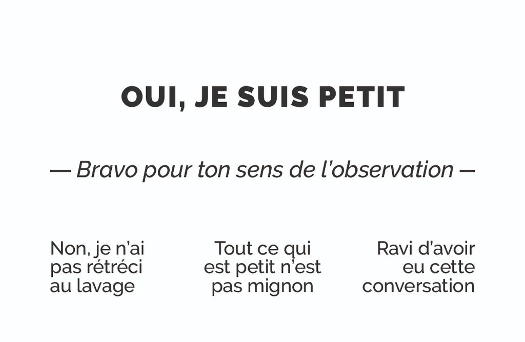 Carte de visite humoristique « Oui, je suis petit » : OUI, JE SUIS PETIT, bravo pour ton sens de l'observation