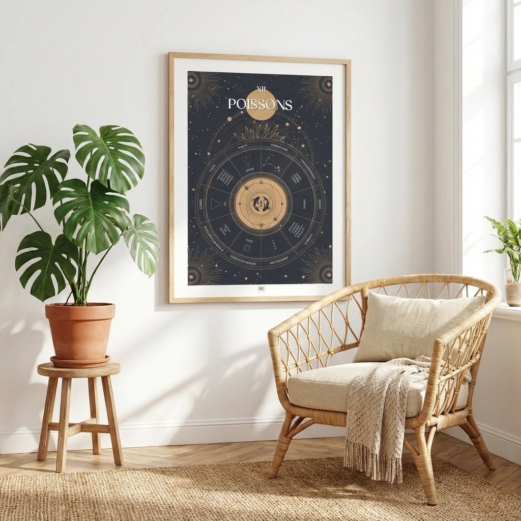 Affiche signe astrologique Poissons, poster vintage de signe du zodiaque