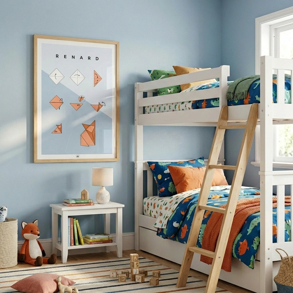 Affiche origami renard, poster minimaliste géométrique