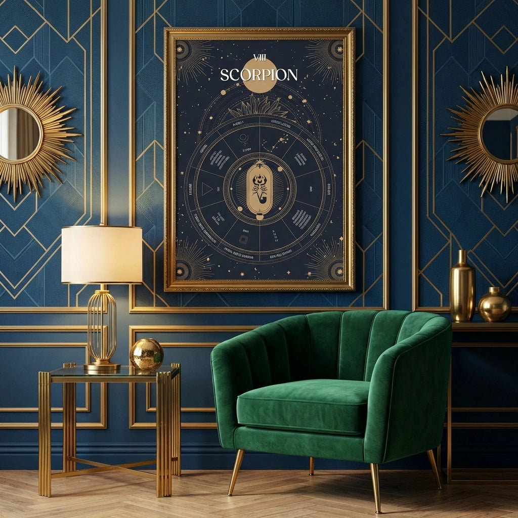 Affiche signe astrologique Scorpion, poster vintage de signe du zodiaque