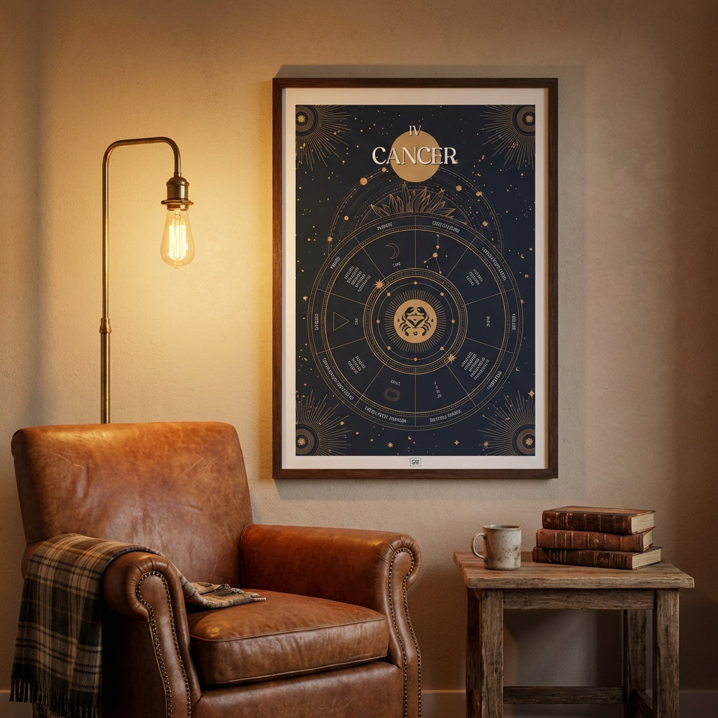 Affiche signe astrologique Cancer, poster vintage de signe du zodiaque